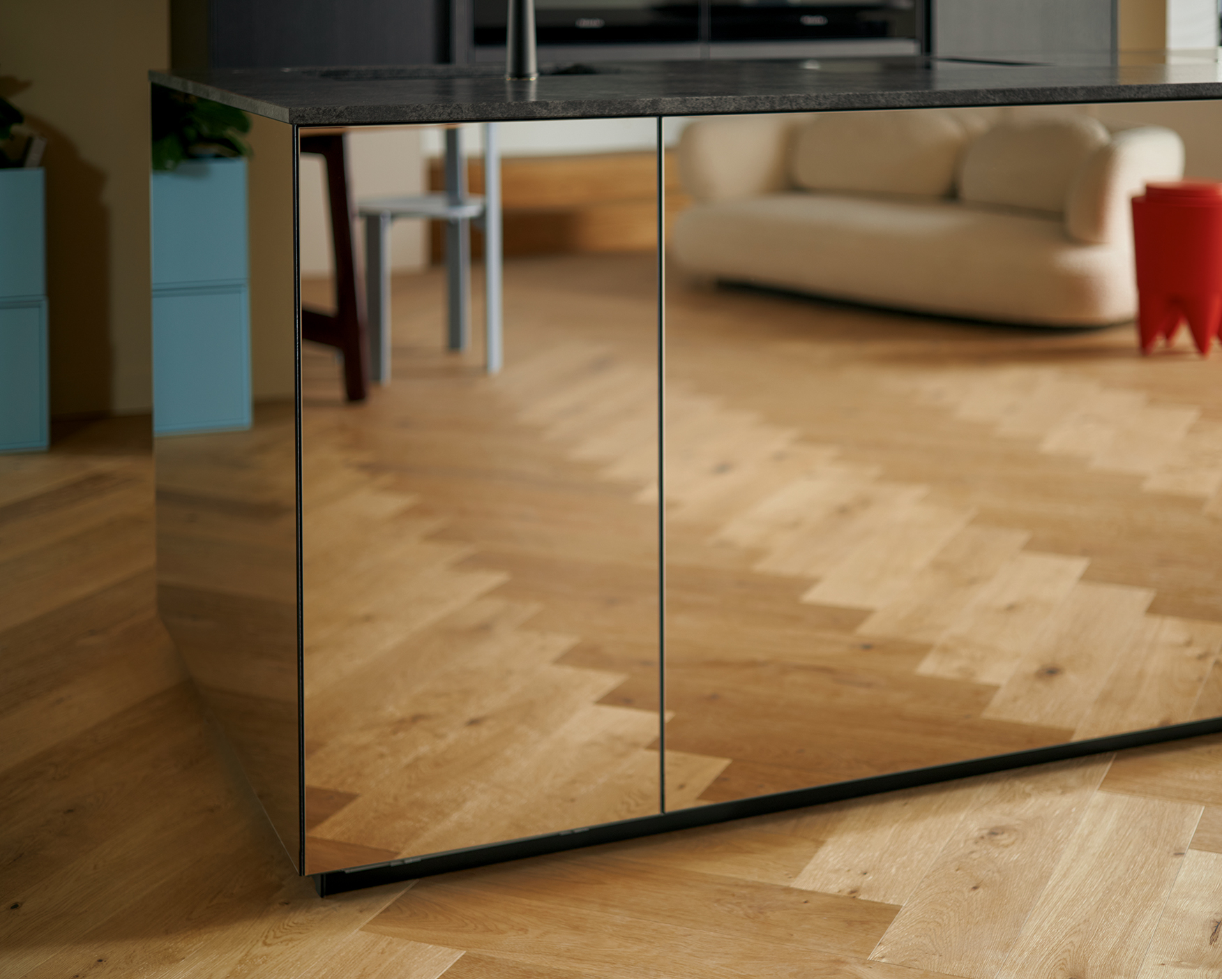 next125, grifflos, Küche, Kücheninsel, Ceramic, Glas, Spiegel