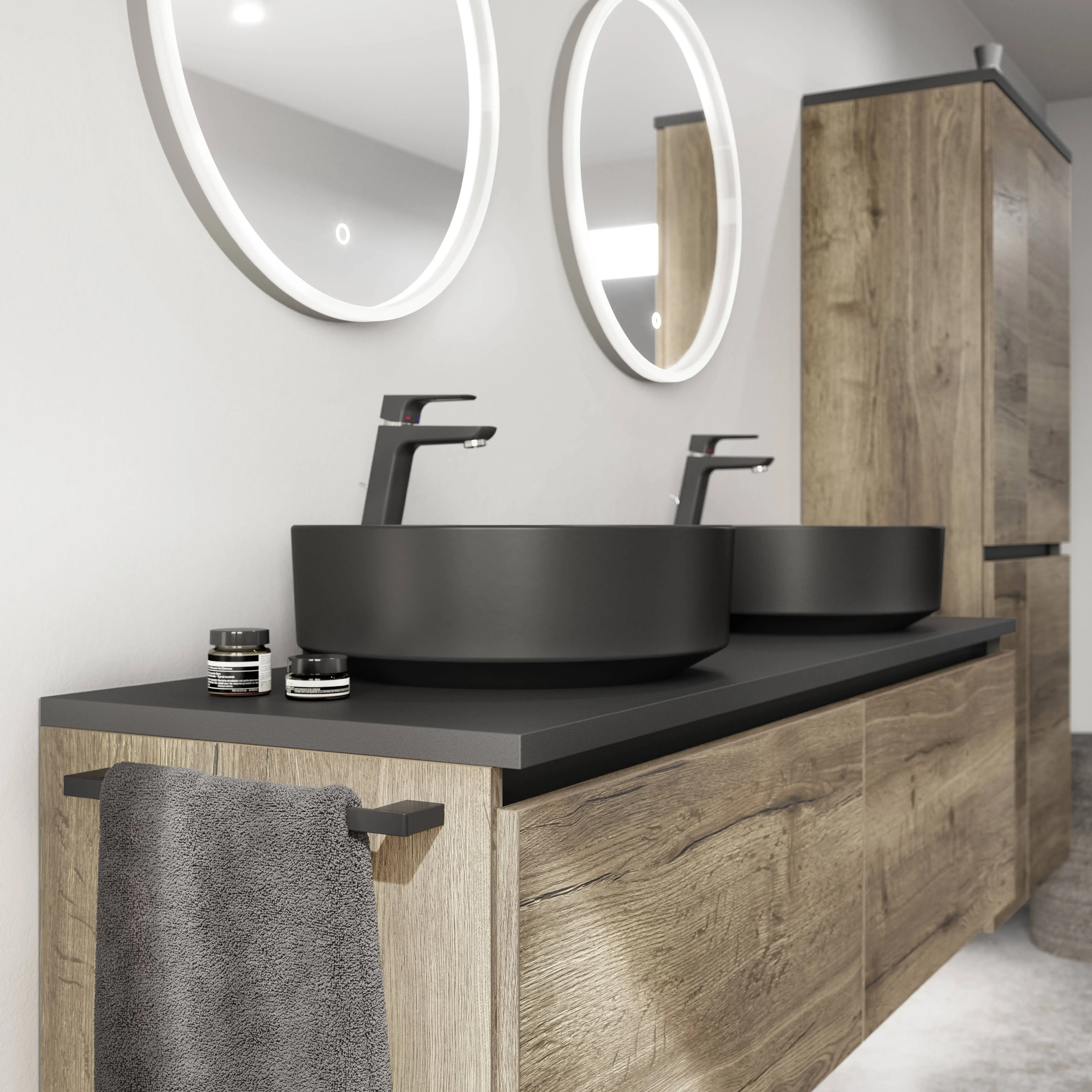 Badschrank mit zwei Waschbecken