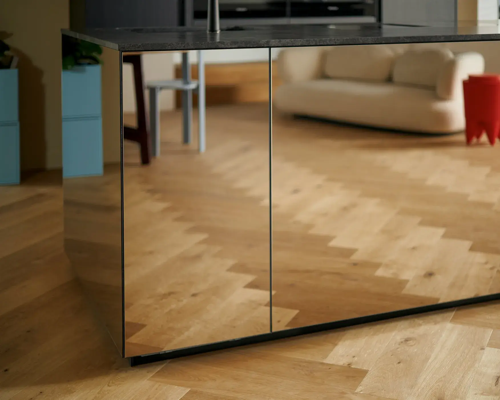 next125, grifflos, Küche, Kücheninsel, Ceramic, Glas, Spiegel