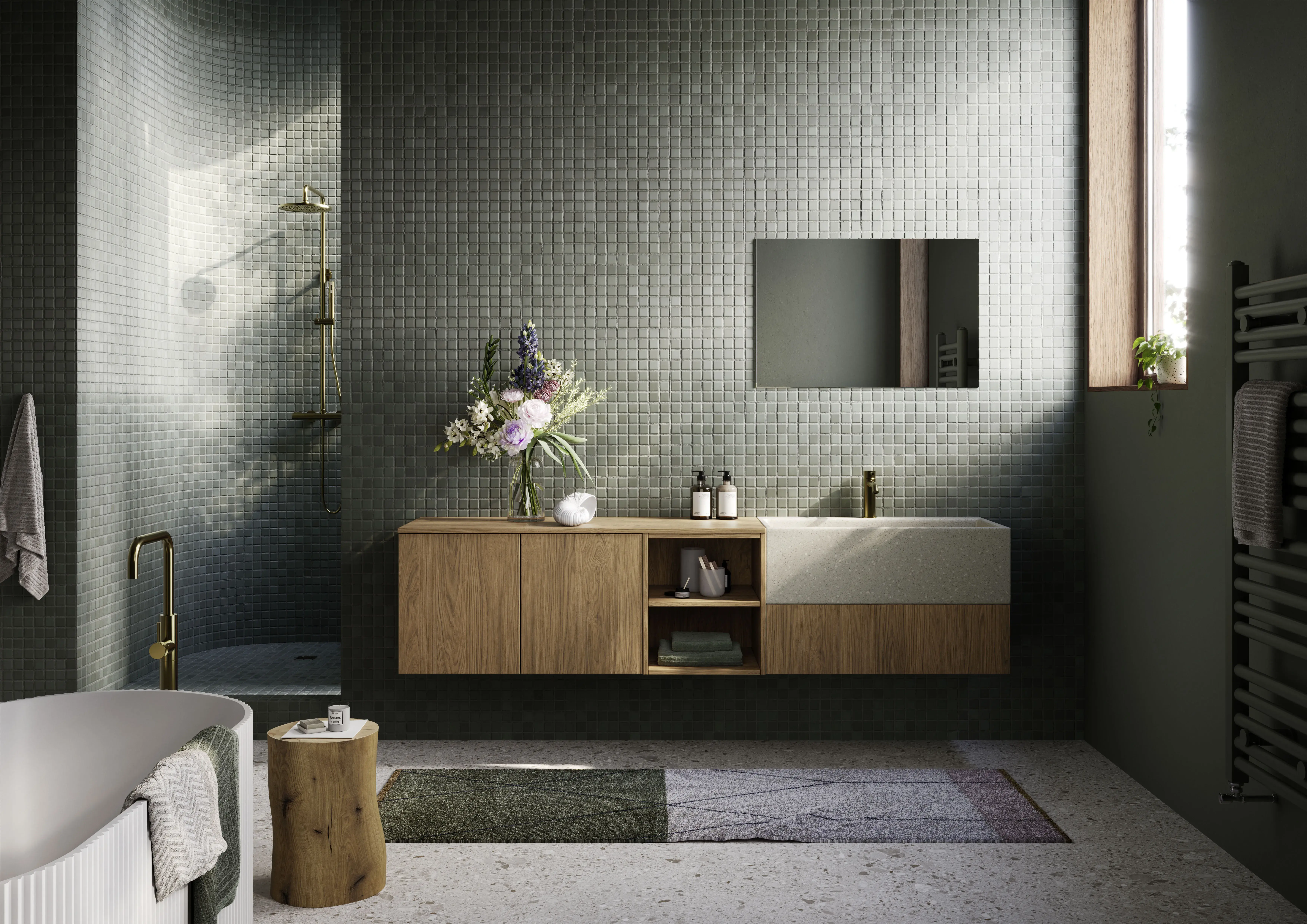  grifflos, Badezimmer, Furnier, Holz, Ceramic, Glas, Spiegel